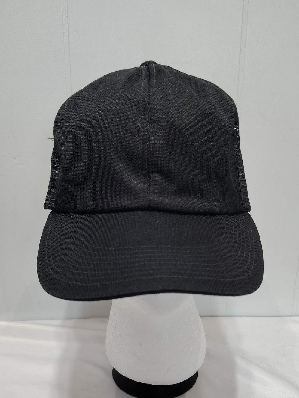 Vintage Y2K Kmart Blank Plain Black Trucker Hat Mesh Back Snapback Cap OSFM